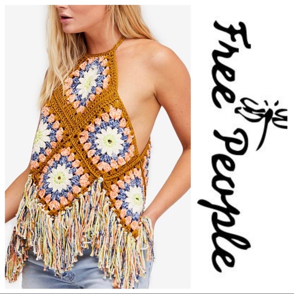 Free People Summer Of Love Crochet Knit Halter Top - Picture 4 of 9